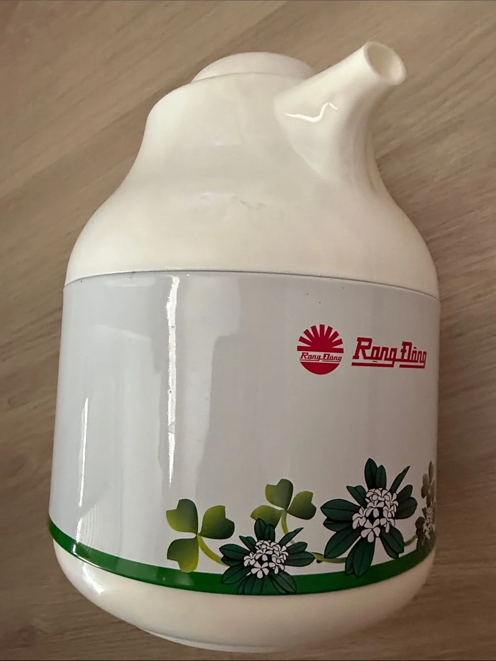 White Floral Insulated Thermos Jug with Green Trim